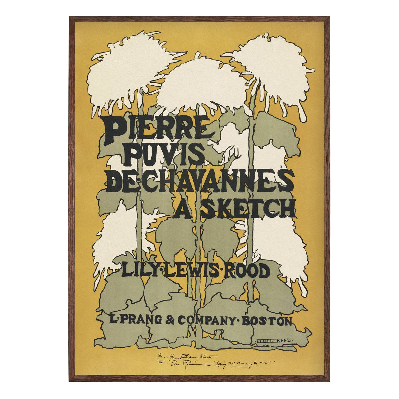 green botanical plants with black typography on yellow background art nouveau poster style