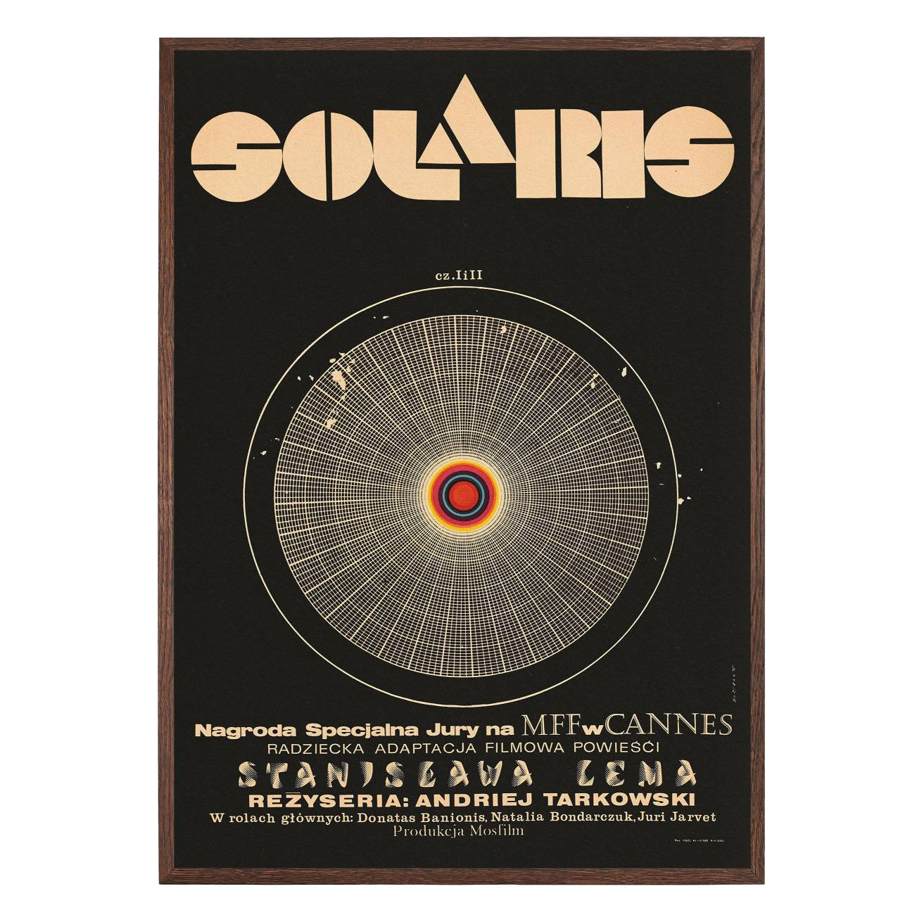 circular grid with colored center rings on black background modernist poster