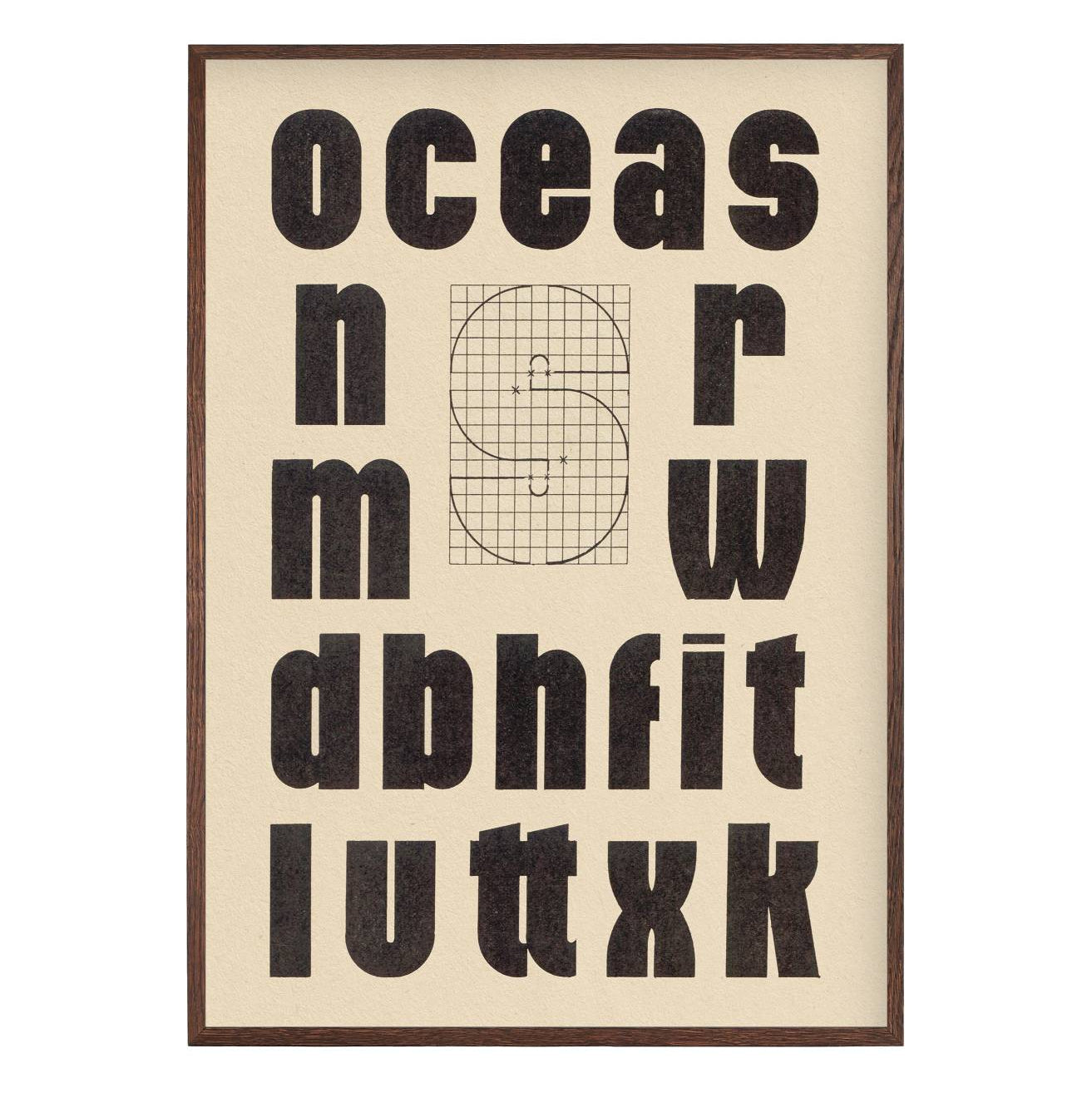 black abstract typography letters on beige background Bauhaus style art print