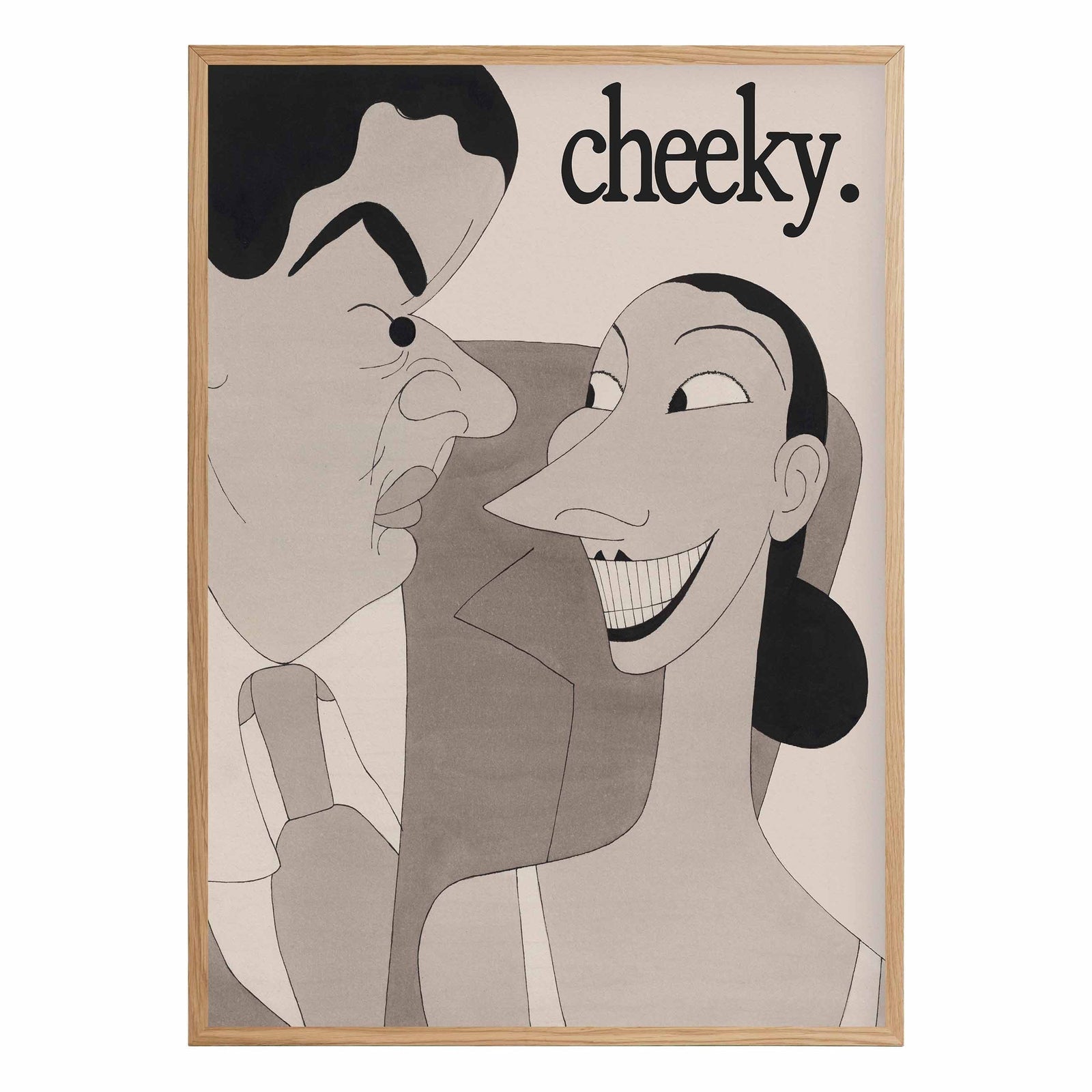 Illustration of a man and woman with the word 'cheeky' above them on a white background.