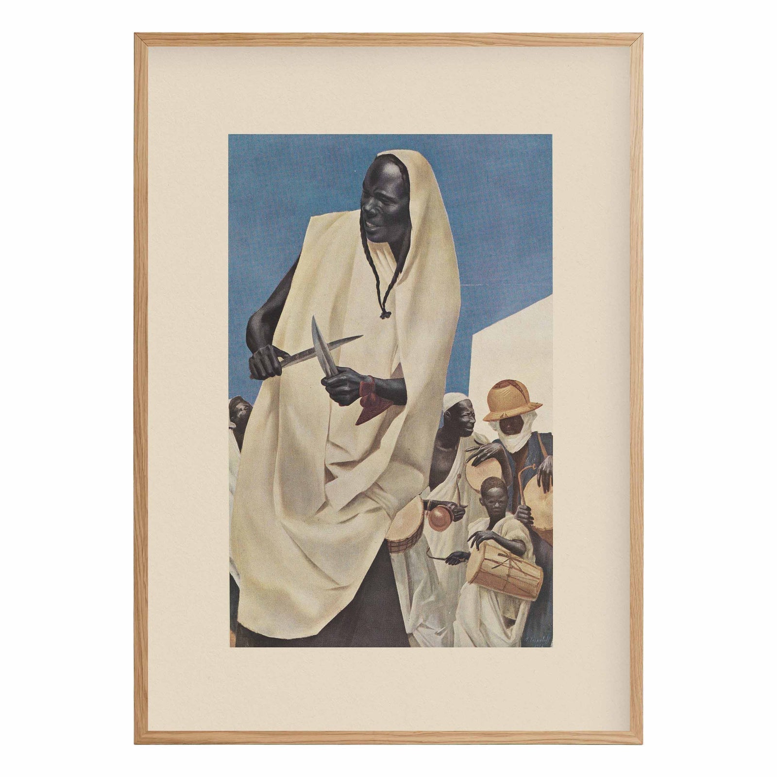 Vintage figurative art print depicting a dynamic dance scene with multiple figures in flowing garments, expressive compositio