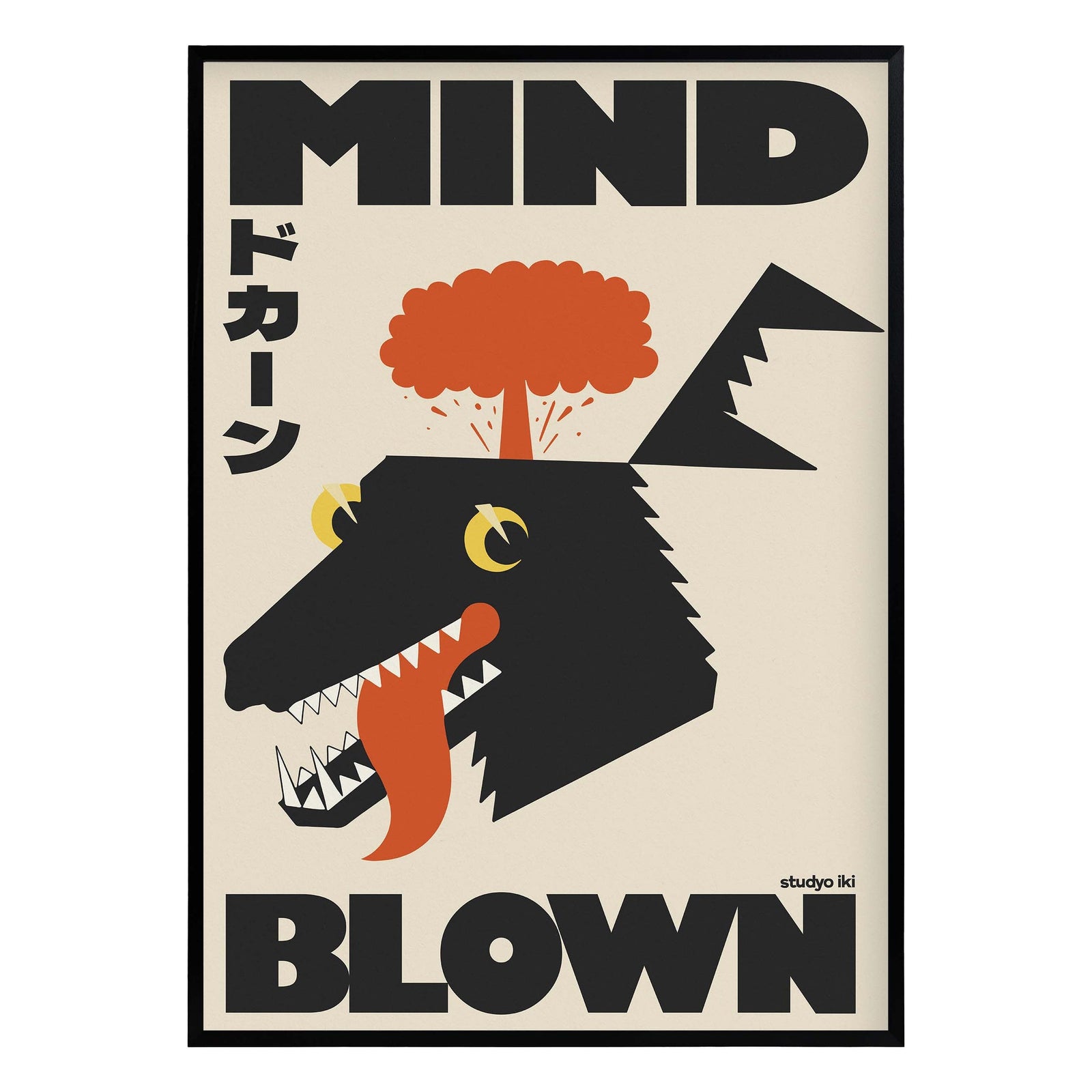 black animal head with orange explosion cloud bold japanese graphic poster by Studyo Iki