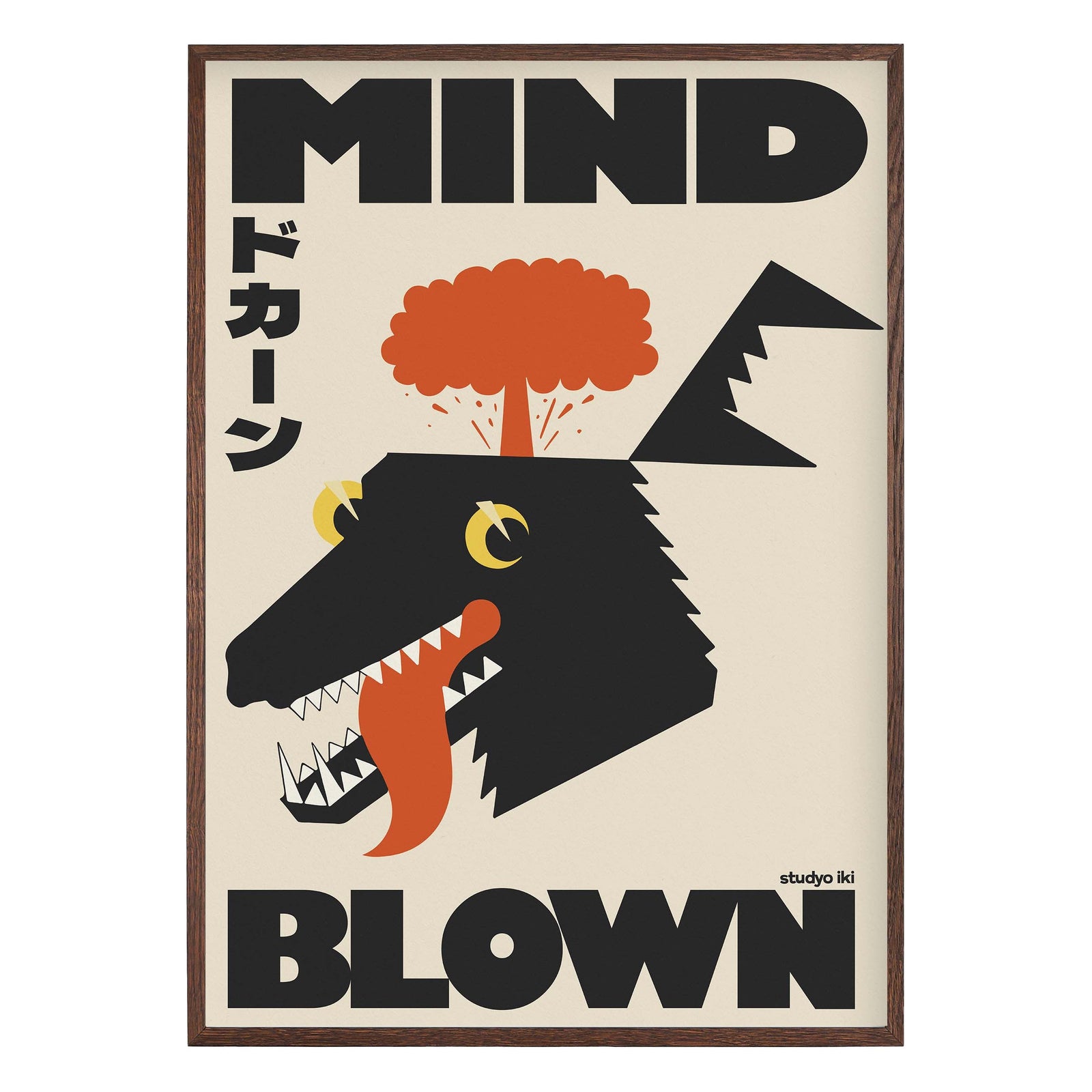 black animal head with orange explosion cloud bold japanese graphic poster by Studyo Iki